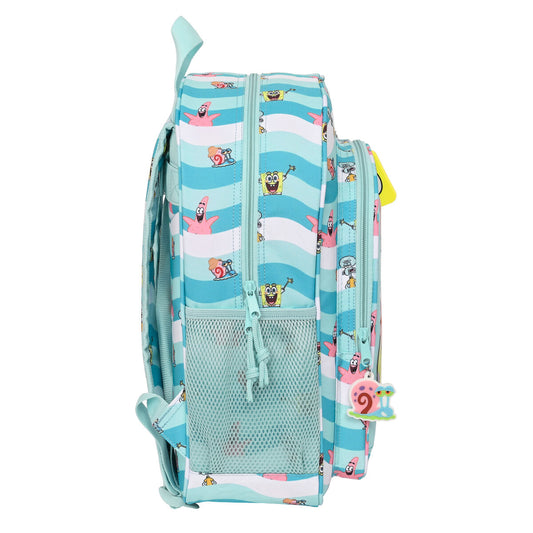 Blauer und weißer Spongebob Schulrucksack mit ergonomischer Polsterung und seitlichen Taschen