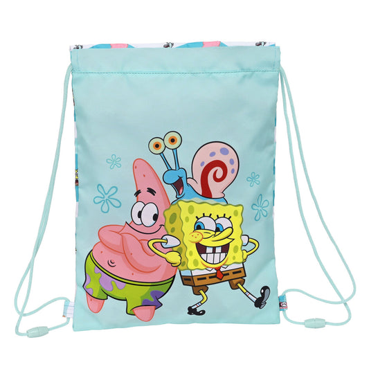 Blau-weißer Spongebob Rucksack mit Bändern, 26x34x1 cm, für Kinder mit Reißverschluss