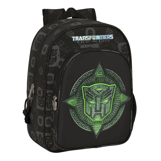 Schwarzer Transformers Schulrucksack aus Polyester mit zwei Griffen und Vordertasche.