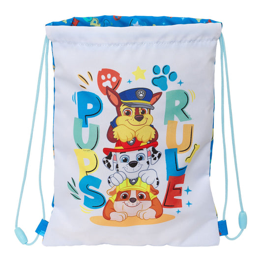 Blaue Paw Patrol Rucksacktasche aus Polyester mit Reißverschluss und Sicherheitsverschluss.