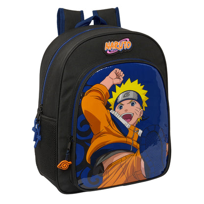 Naruto Ninja Schulrucksack blau-schwarz mit Hauptfach und Flaschentaschen – Produktansicht