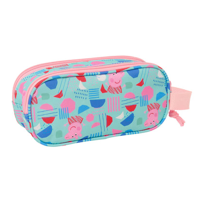 Peppa Pig zweifaches Mehrzweck-Etui in Grün und Rosa mit 3D-Design, zwei Fächern und seitlichem Tragegriff – Detailansicht