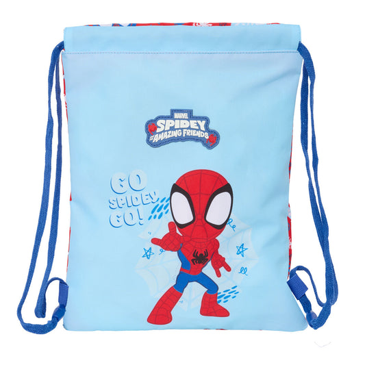 Blau-rote Spider-Man Rucksacktasche aus Polyester mit Reißverschluss und Innentasche.