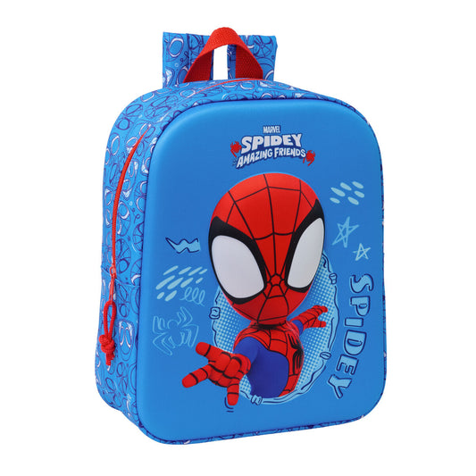 Roter und marineblauer Spider-Man Kinderrucksack mit 3D-Motiv und verstellbaren Trägern.