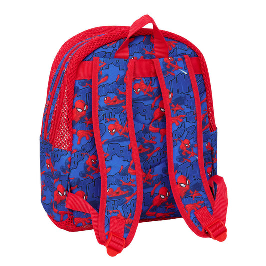 Blauer und roter Spider-Man Strandrucksack für Kinder mit gepolsterten Schultergurten und Reißverschlussfach