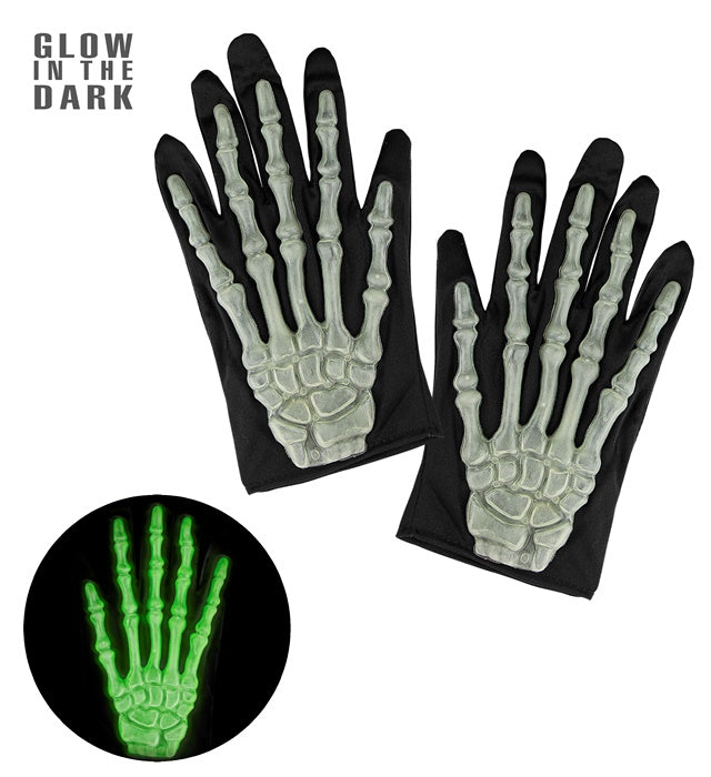 3D Neon Skelett Handschuhe in leuchtenden Farben für Fasnacht und Halloween
