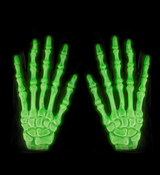 3D Neon Skelett Handschuhe in leuchtenden Farben für Fasnacht und Halloween