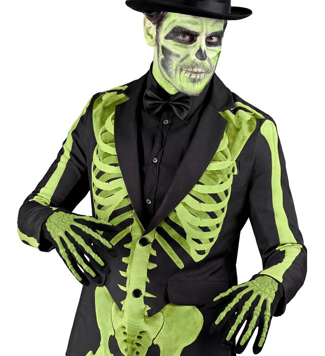 3D Neon Skelett Handschuhe in leuchtenden Farben für Fasnacht und Halloween