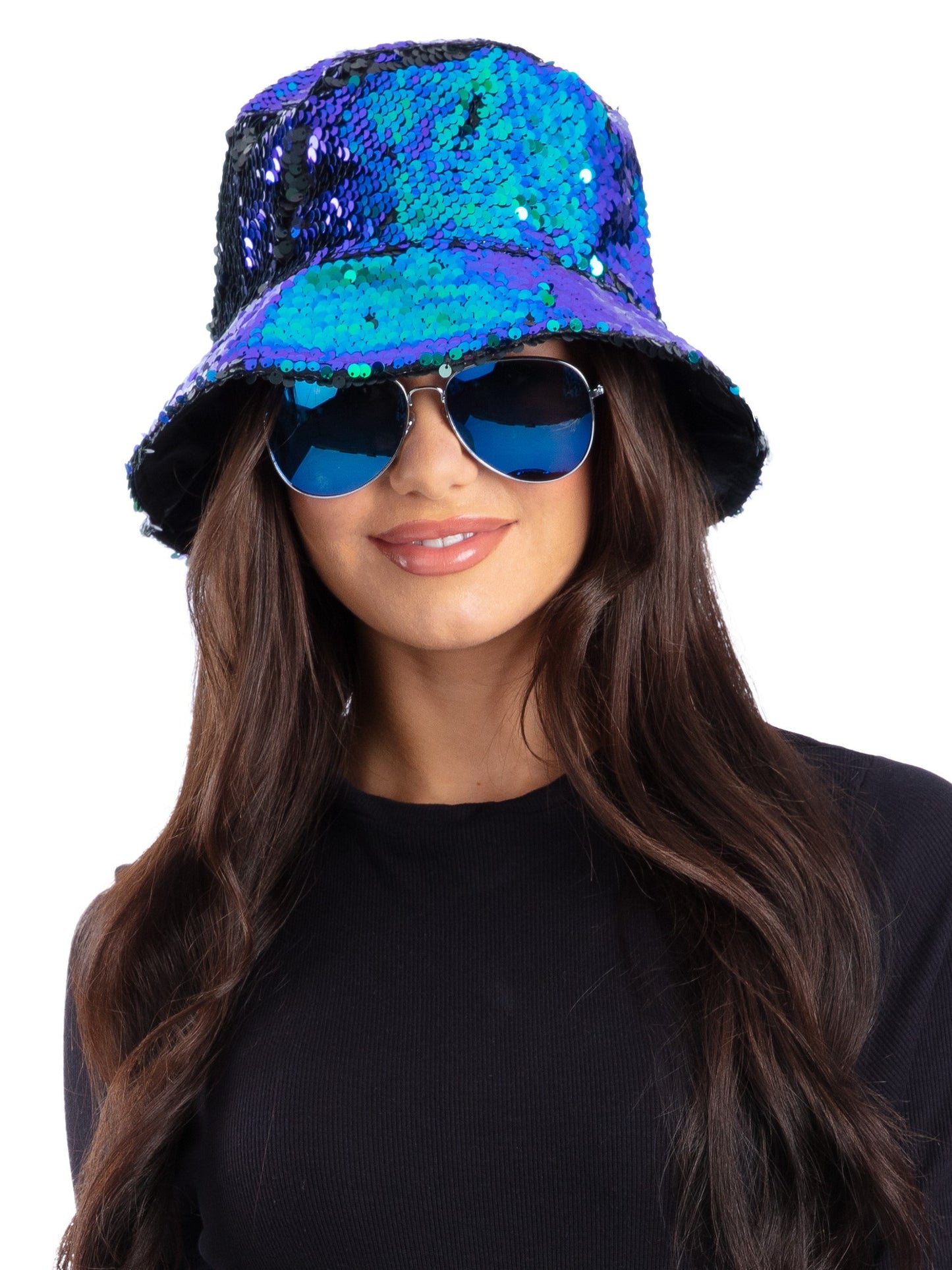 Smiffys blauer Pailletten-Bucket-Hat für Erwachsene und Unisex