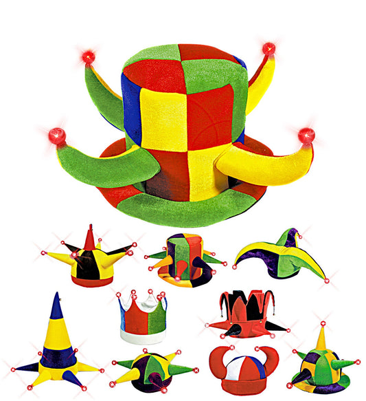Leuchtender Clown Hut aus Samt in verschiedenen Modellen