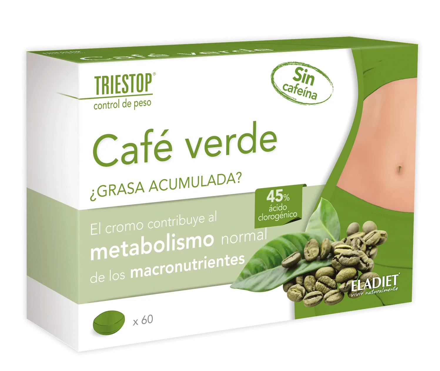 ELADIET ELADIET Triestop Cafe Verde Sin Cafeina 60 Kapseln koffeinfrei Nahrungsergänzung Kosmetik