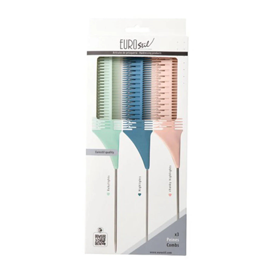 EUROSTIL Colores Set 3 Haarkamm-Peines für Strähnen Kosmetik