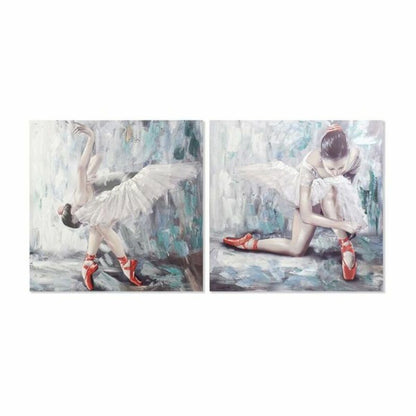 DKD Home Decor Leinwandbilder Ballett-Tänzerin, 2 Stück, Blau Weiss Grau, 100 × 3 × 100 cm – Produktansicht
