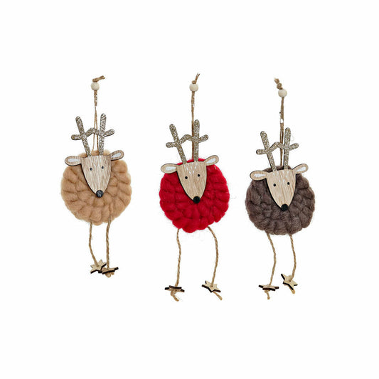 Weihnachtsschmuck DKD Home Decor Polyester Holz Rentier (3 pcs) (8 x 3 x 26 cm)
