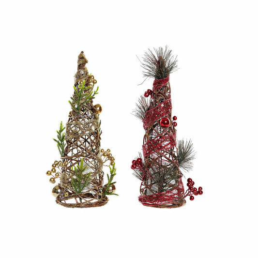 Weihnachtsbaum DKD Home Decor Rot grün Gold 16 x 16 x 41 cm Kunststoff (2 Stück)