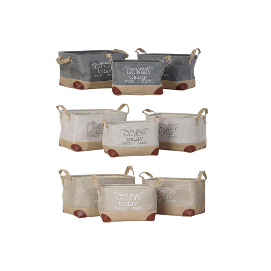 Mehrzweckkorb DKD Home Decor Beige Grau Hellbraun 40 x 30 x 24 cm Holz 3 Stücke (3 Stück)