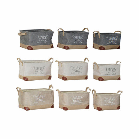 Mehrzweckkorb DKD Home Decor Beige Grau Hellbraun 40 x 30 x 24 cm Holz 3 Stücke (3 Stück)