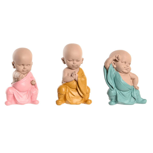 Deko-Figur DKD Home Decor Blau Rosa Gelb Harz Mönch (8 x 5,5 x 12,7 cm) (3 Stück)