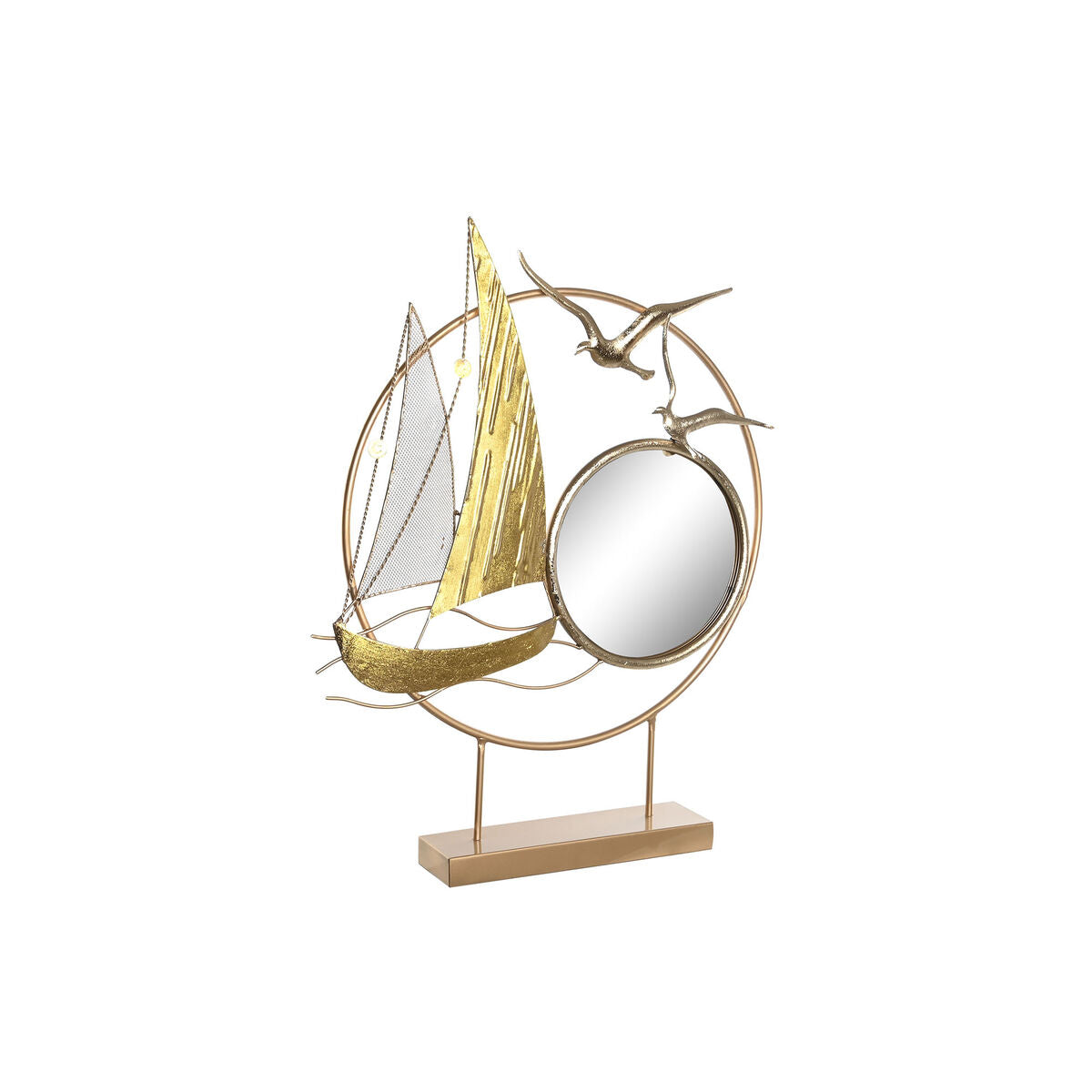 Goldene Deko-Figur aus Metall mit Spiegel und mediterranem Segelboot-Motiv von DKD Home Decor – Produktansicht