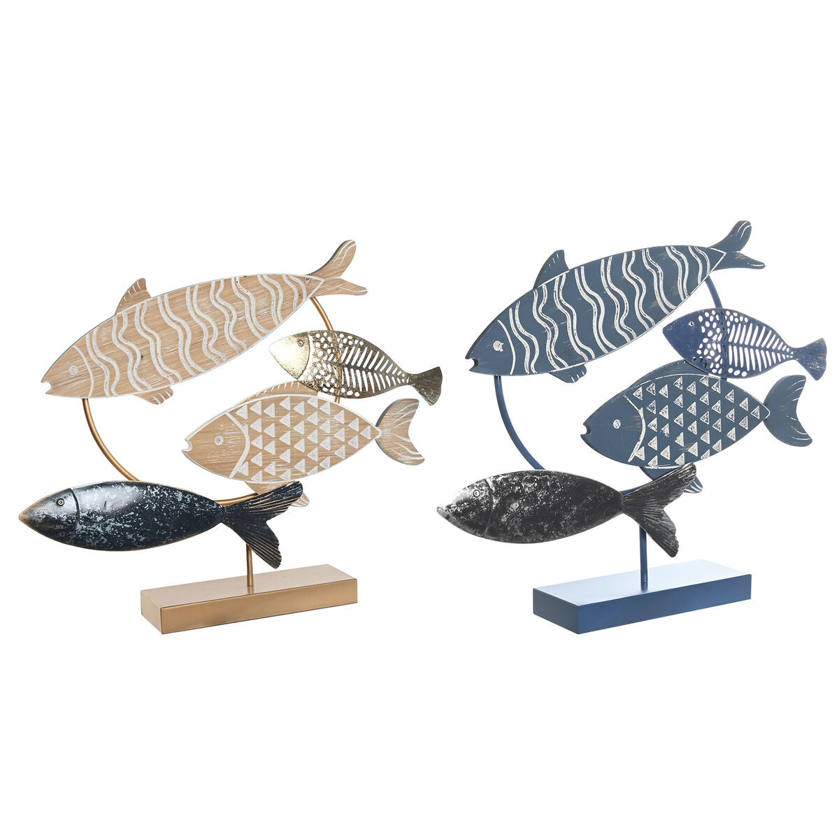 DKD Home Decor Deko-Figuren 2 Stück in Blau und Gold mit Spiralen-Design – Produktansicht