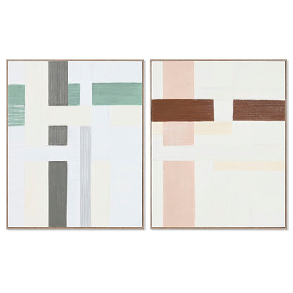 Home ESPRIT handgemaltes abstraktes Leinwandbild in Grün und Beige aus Kiefer und Leinwand, 82 x 4,5 x 102 cm – Produktansich