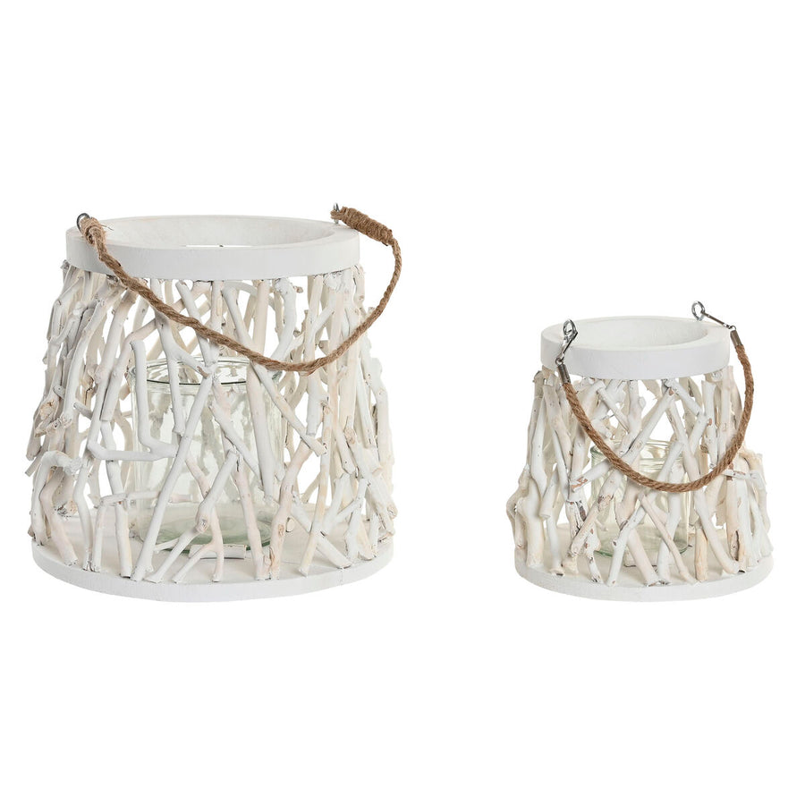 Home ESPRIT Kerzenschalen Set aus weissem Holz und Kristall im Shabby-Chic-Design – Produktansicht