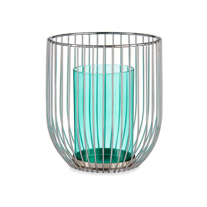Gift Decor Kerzenschale aus Metall und Glas in Blau und Silber mit Käfig-Design – Produktansicht