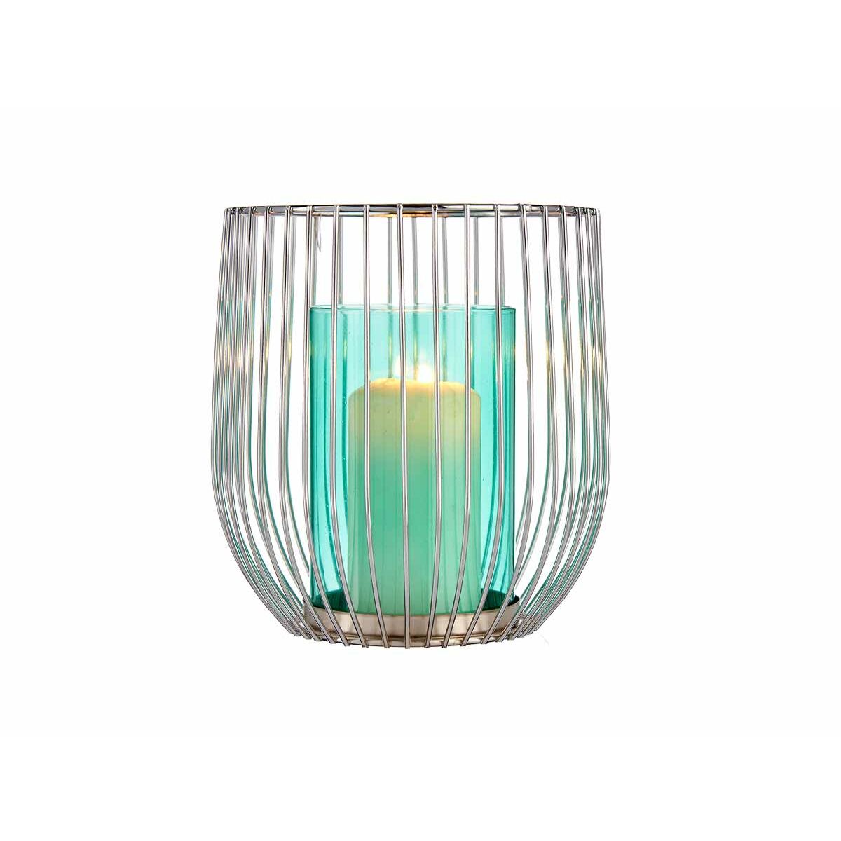 Gift Decor Kerzenschale aus Metall und Glas in Blau und Silber mit Käfig-Design – Detailansicht