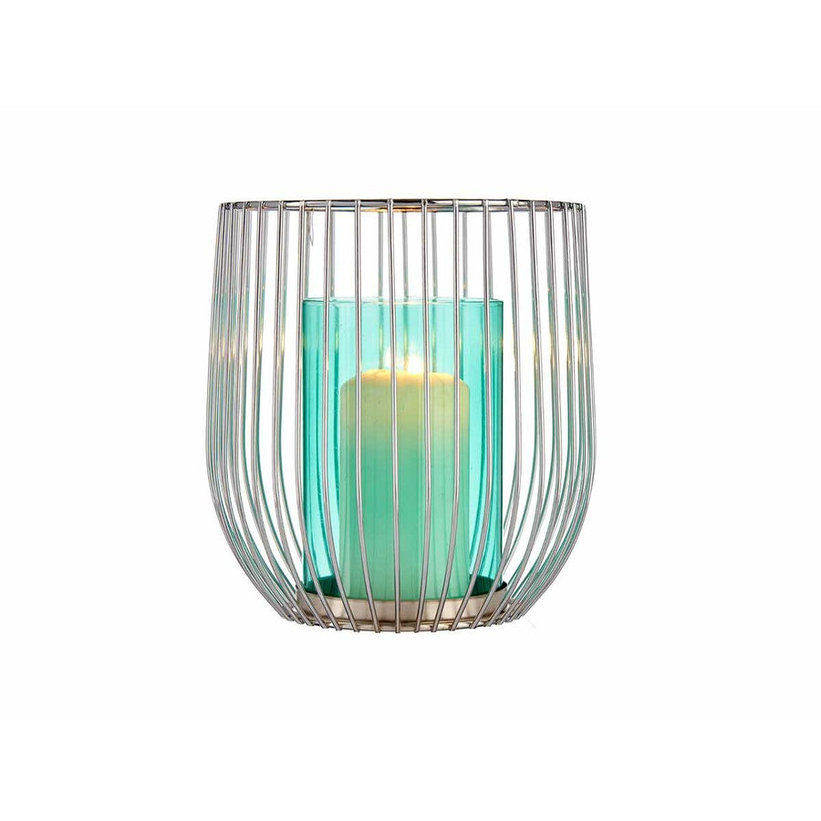 Gift Decor Kerzenschale aus Metall und Glas in Blau und Silber mit Käfig-Design – Detailansicht