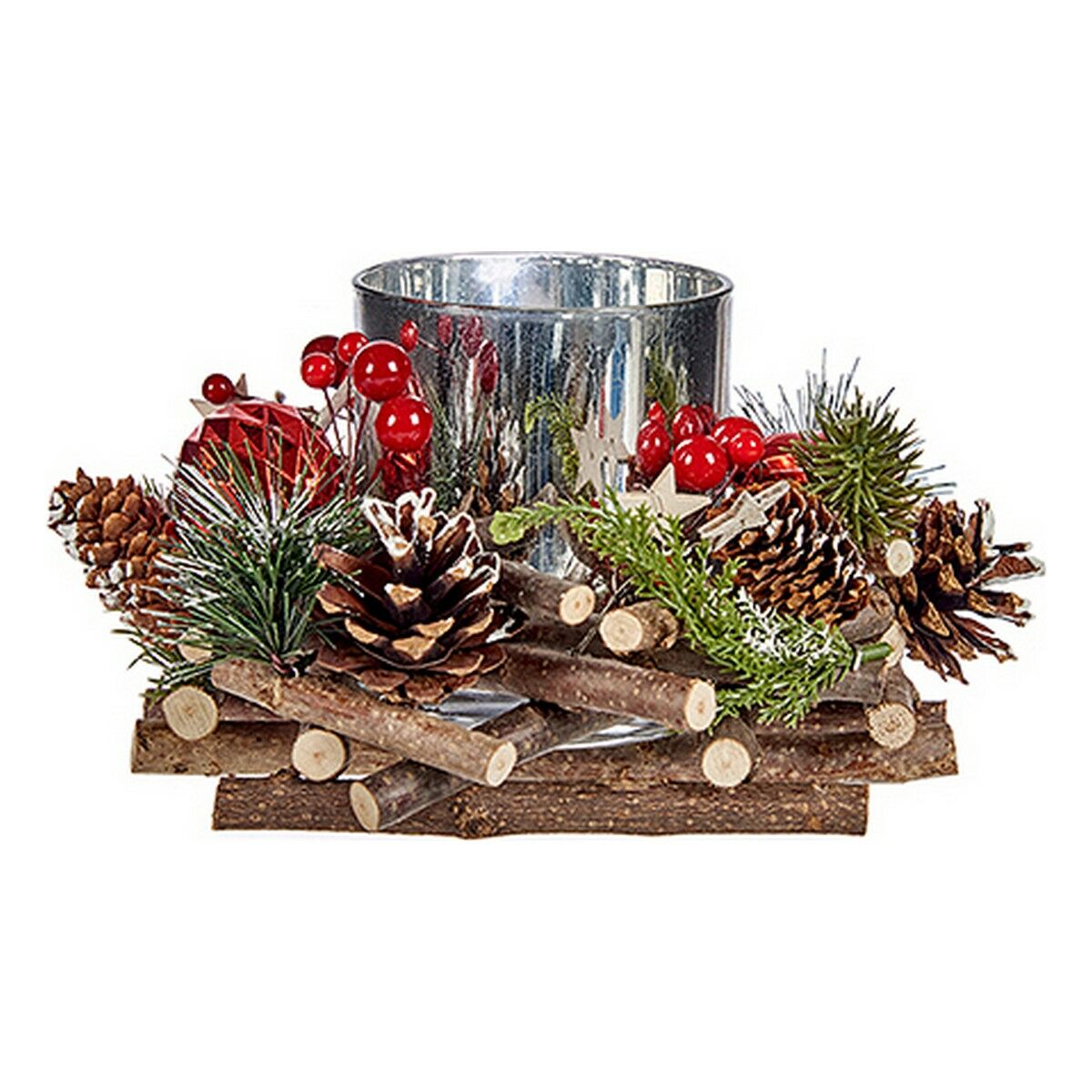 Weihnachtliche Kerzenhalter Krist+ Rot grün Silberfarben natürlich 20 x 11 x 20 cm