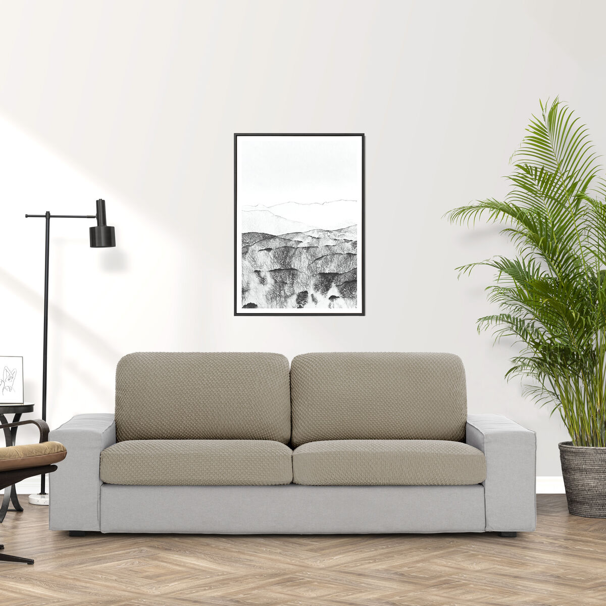 Eysa THOR Kissenbezug Beige für Sofa – Anwendungsansicht