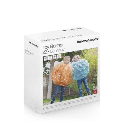 Aufblasbare Bumper-Bubble-Bälle Bumpoy von InnovaGoods, 2er-Set in Blau und Orange – Verpackung
