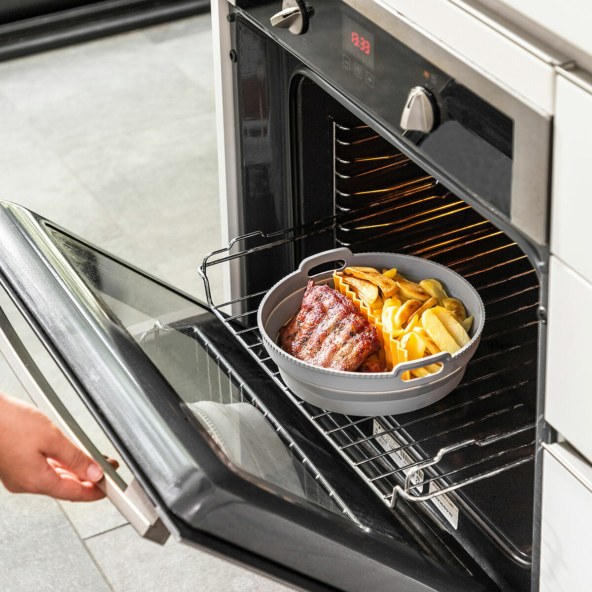 Faltbarer Silikonkorb für Heissluftfritteusen mit Trennwand – Fliynner InnovaGoods