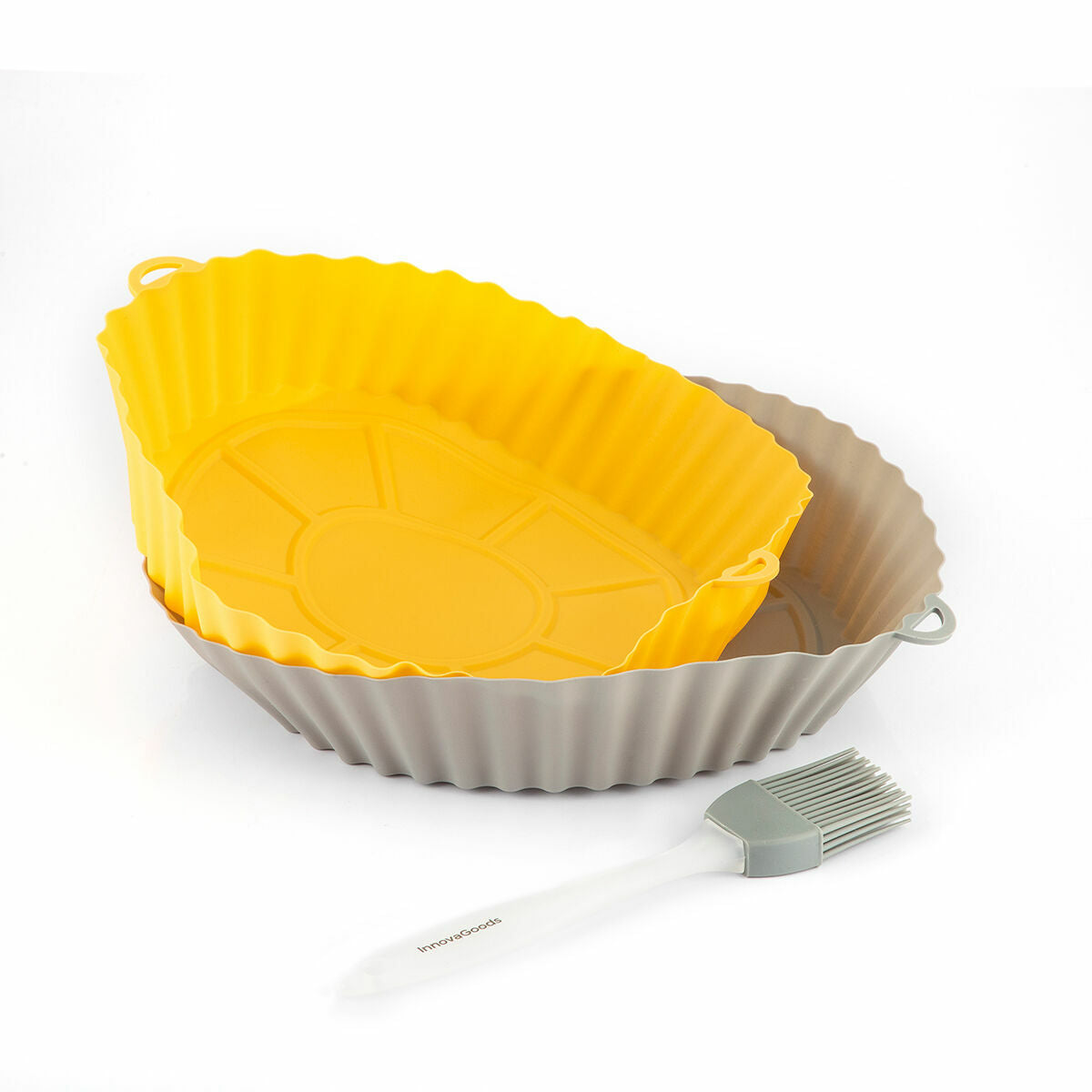 4er-Pack Silikonkörbe mit Griffen für Heissluftfritteuse und 2 Küchenpinsel InnovaGoods – Seitenansicht