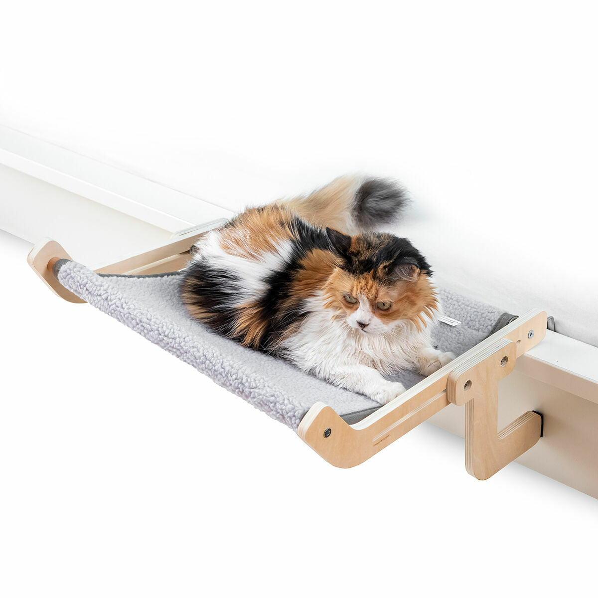 Katzenhängematte Hamacat von InnovaGoods in Grau und Beige – Verpackung