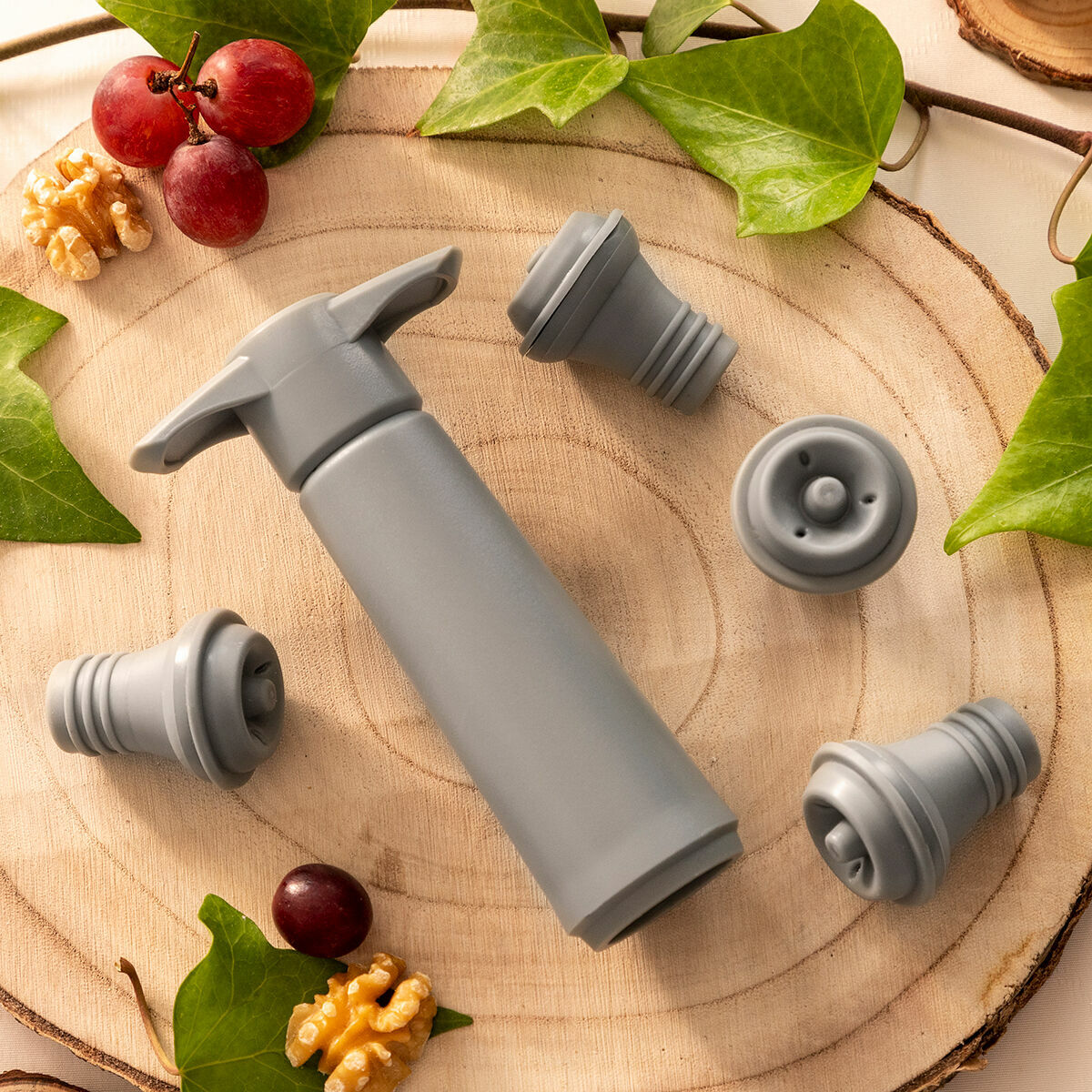InnovaGoods Winuum Wein-Vakuumpumpe mit vier Vakuumverschlüssen in Grau – Ansicht 7