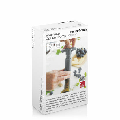 InnovaGoods Winuum Wein-Vakuumpumpe mit vier Vakuumverschlüssen in Grau – Detailansicht