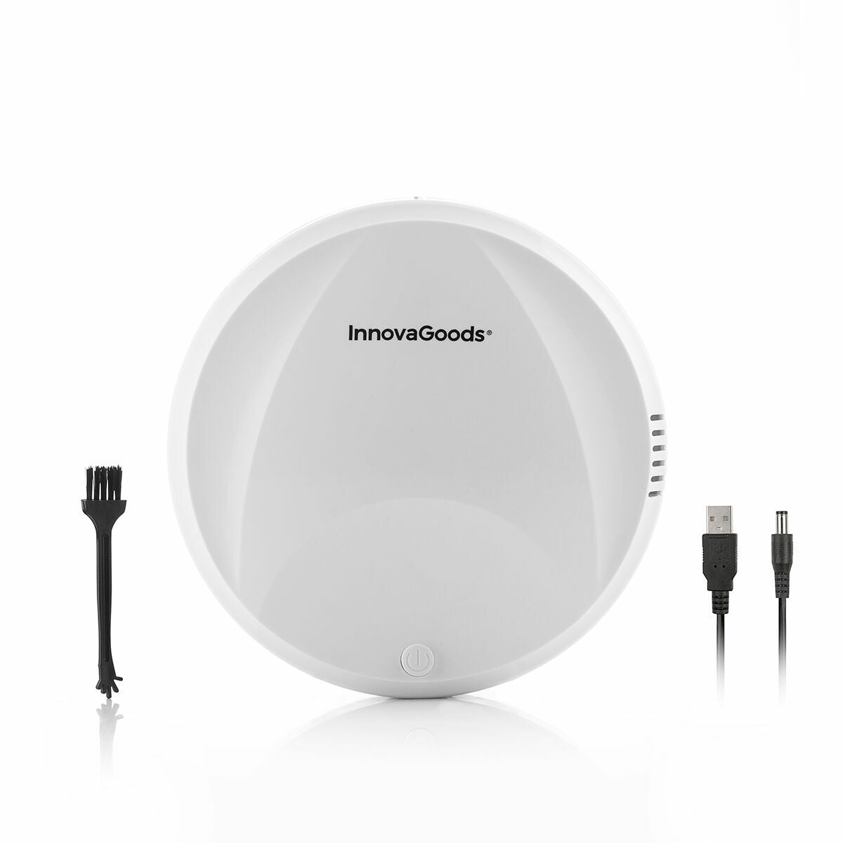 InnovaGoods intelligenter Staubsaugerroboter in Weiss mit USB-Ladekabel – Rückansicht