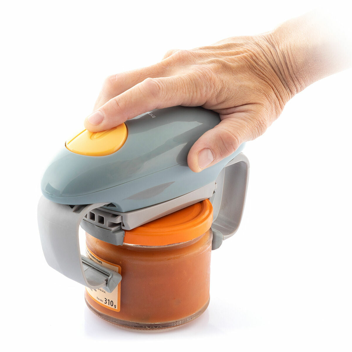 Elektrischer Gläser- und Dosenöffner Lloucan von InnovaGoods in Grau und Orange – Verpackung
