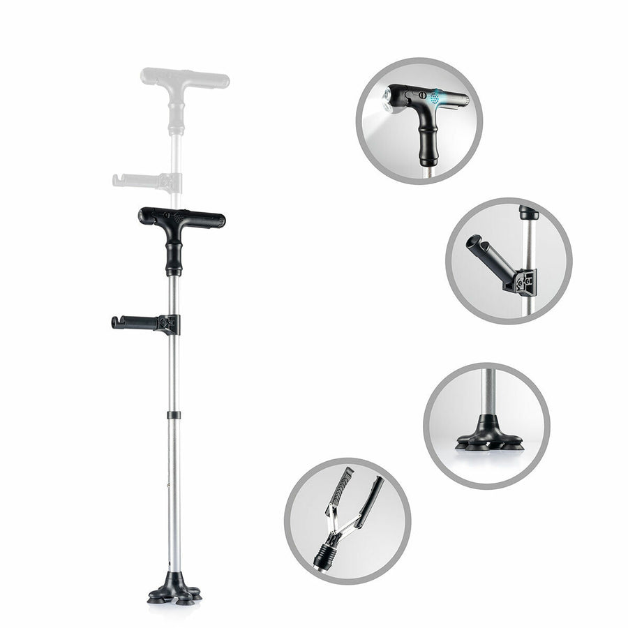 Ausziehbarer Gehstock InnovaGoods mit LED-Licht, Alarm und mechanischem Greifer – Detailansicht