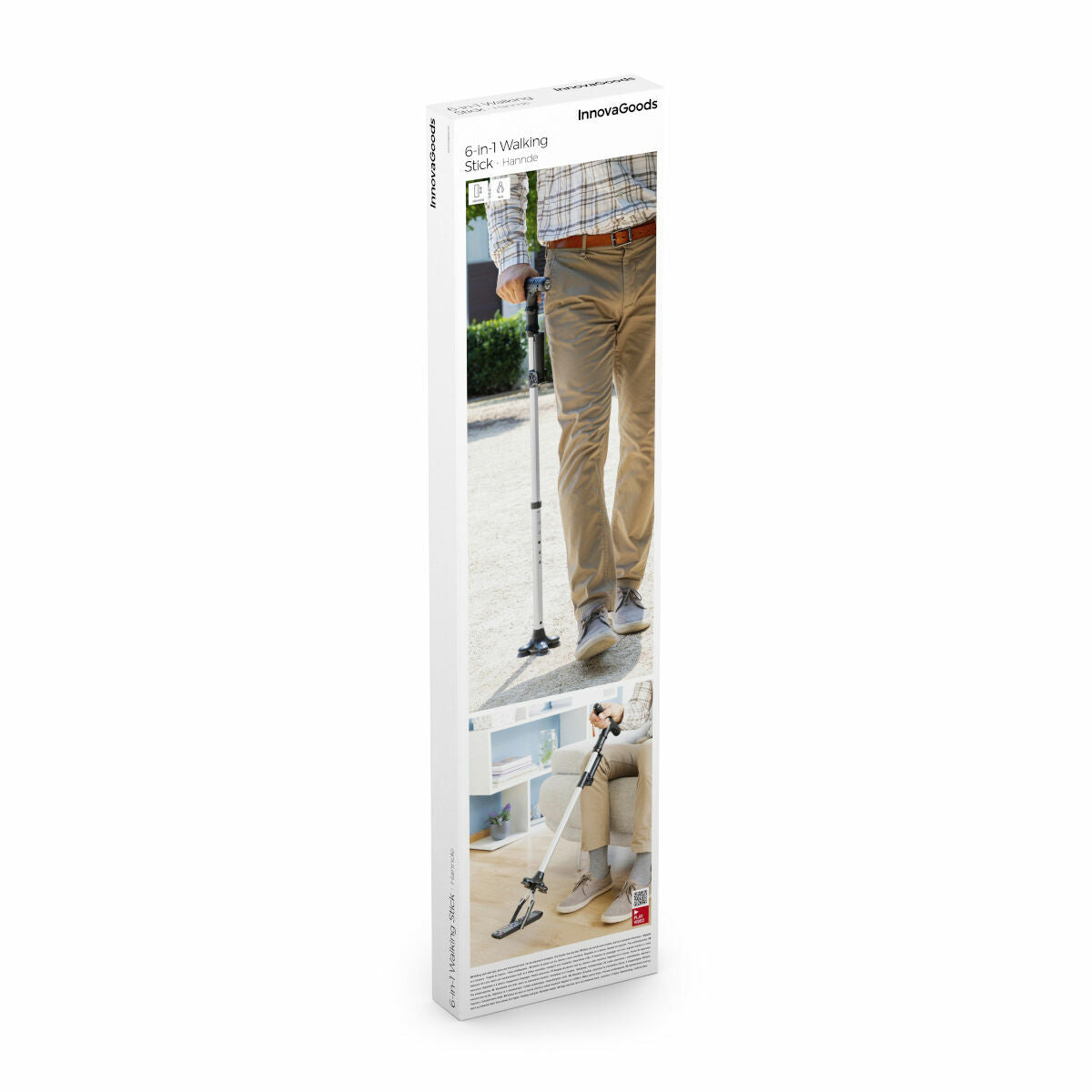 Ausziehbarer Gehstock InnovaGoods mit LED-Licht, Alarm und mechanischem Greifer – Verpackung