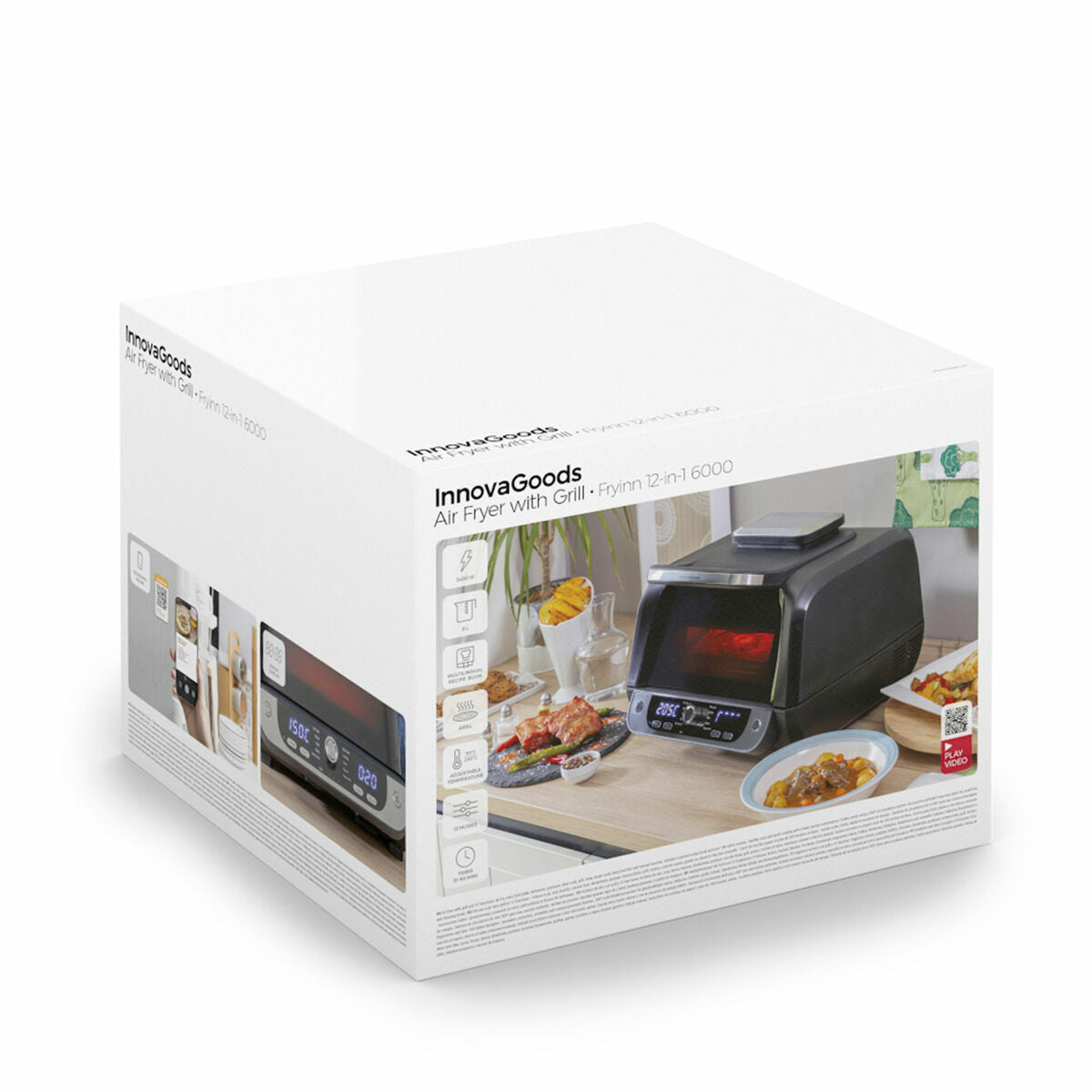 InnovaGoods Fryinn 12-in-1 Heissluftfritteuse mit Grill in Schwarz und Stahl, 6 l – Seitenansicht