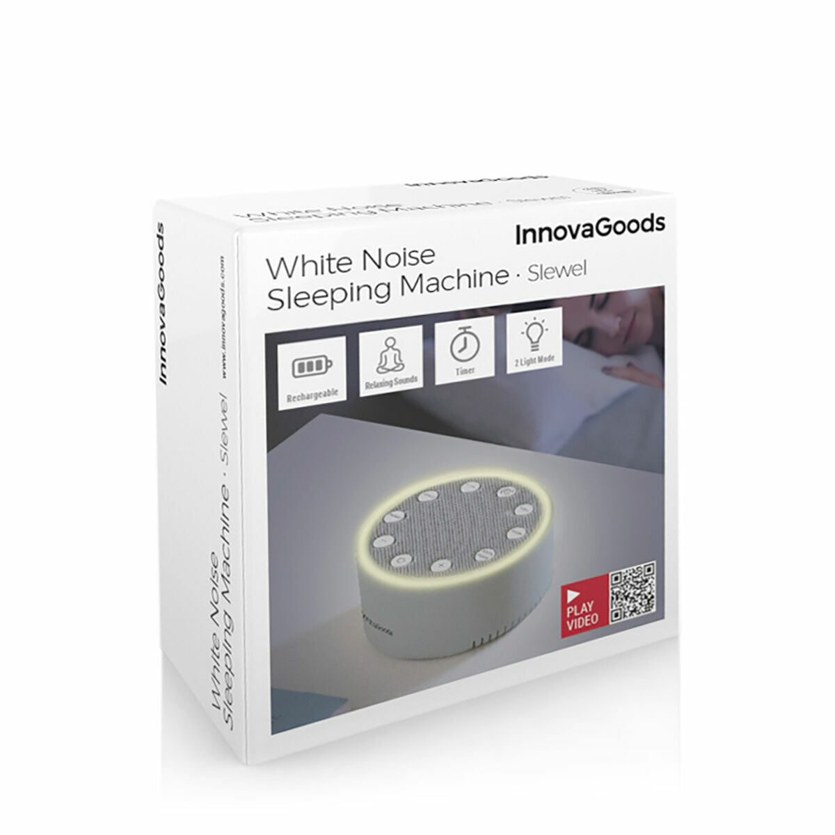 InnovaGoods Slewel Schlafhilfegerät mit weissem Rauschen, Licht und Klängen – Verpackung