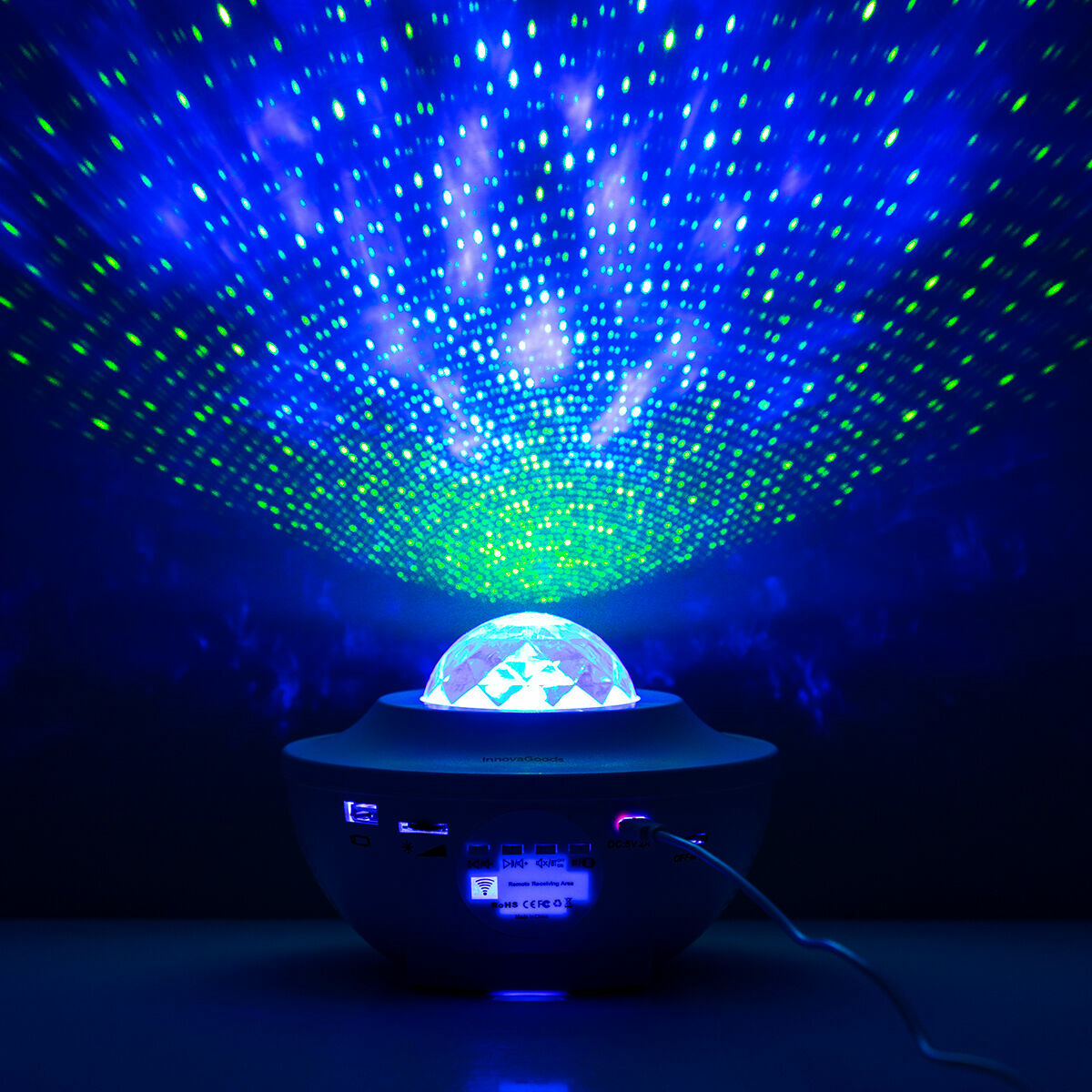 LED-Sternenprojektor Sedlay von InnovaGoods mit Bluetooth-Lautsprecher und RGB-Beleuchtung – Seitenansicht