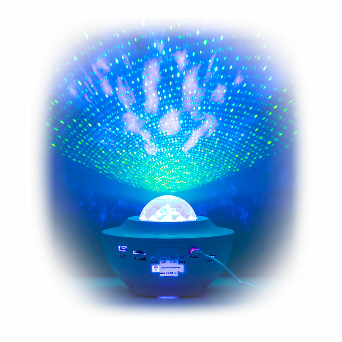 LED-Sternenprojektor Sedlay von InnovaGoods mit Bluetooth-Lautsprecher und RGB-Beleuchtung – Rückansicht