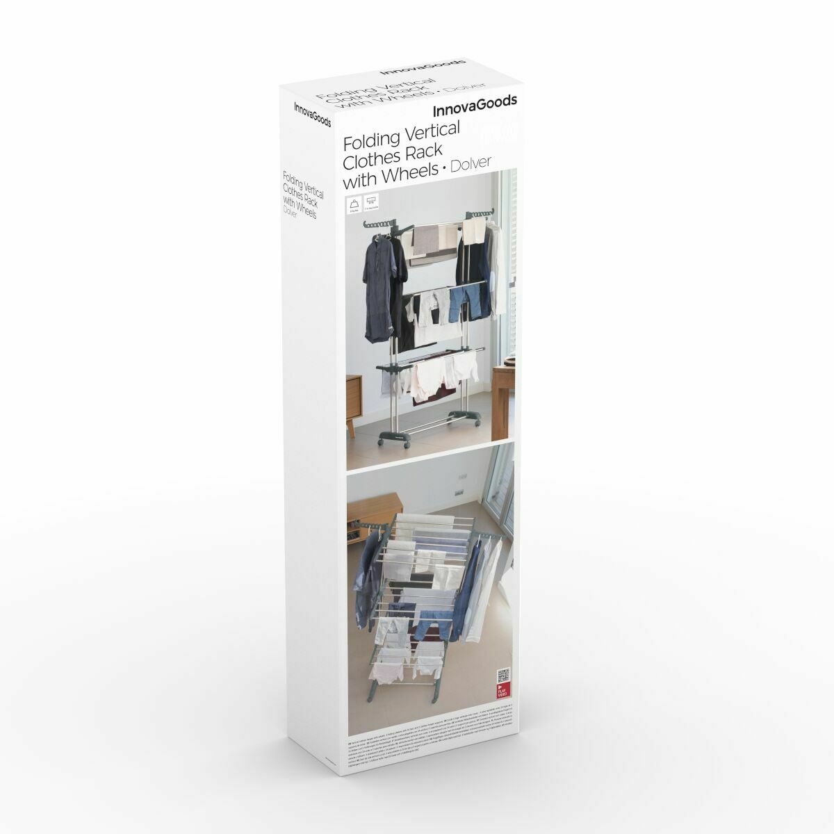 InnovaGoods vertikaler klappbarer Wäscheständer mit Rädern und Wäschefaltbrett – Seitenansicht