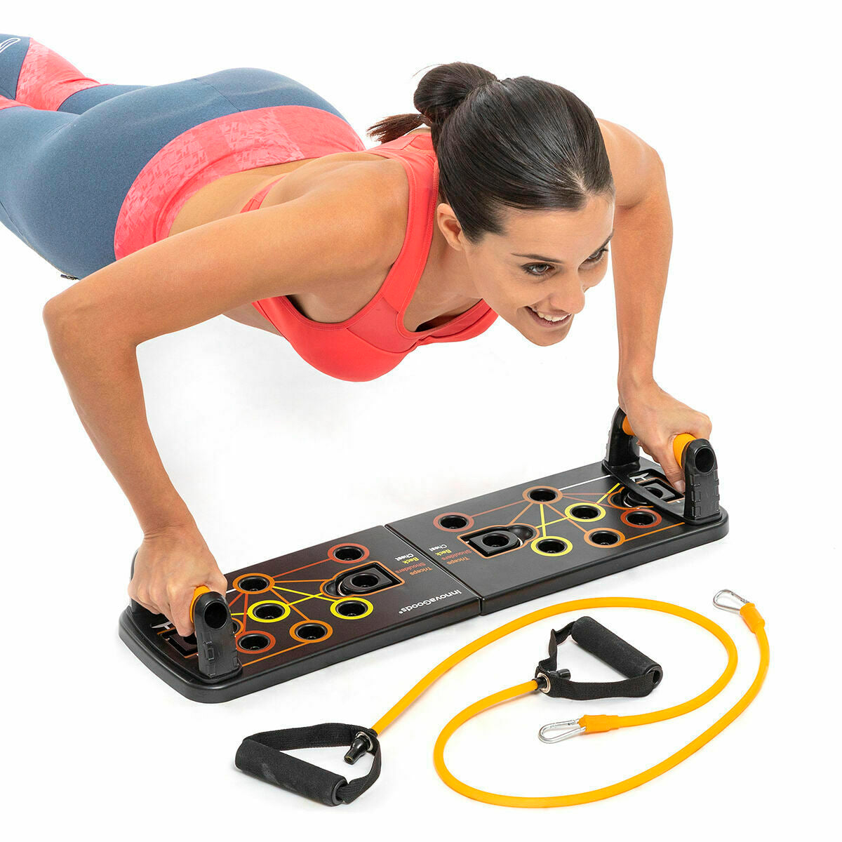 Liegestützbrett mit Widerstandsbändern und Fitness-Zubehör von InnovaGoods – Seitenansicht
