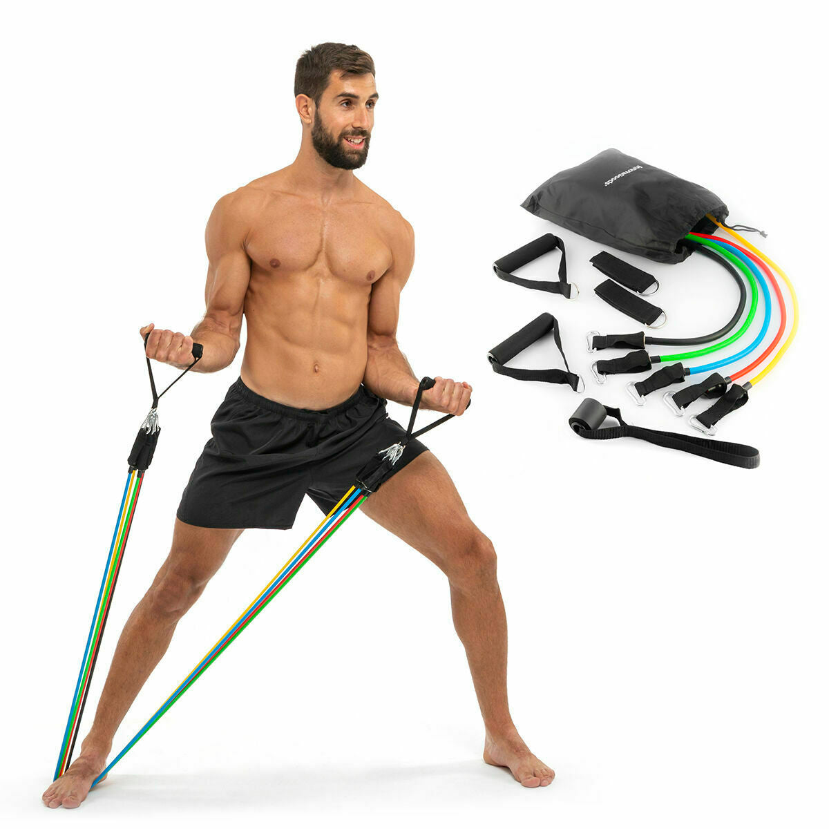 Liegestützbrett mit Widerstandsbändern und Fitness-Zubehör von InnovaGoods – Rückansicht