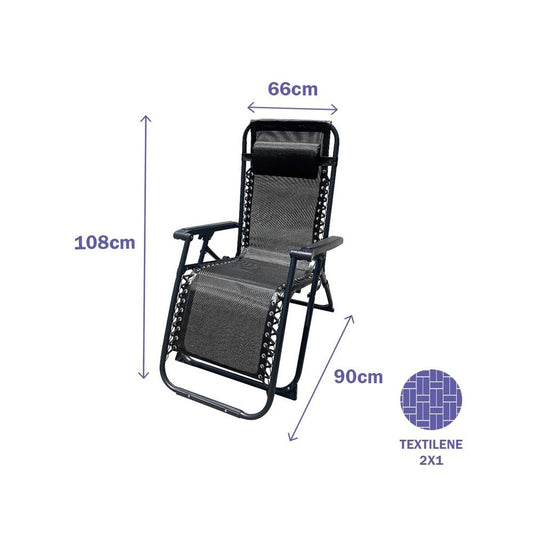 Gepolsterte Campingstuhl Marbueno Schwarz 90 x 108 x 66 cm