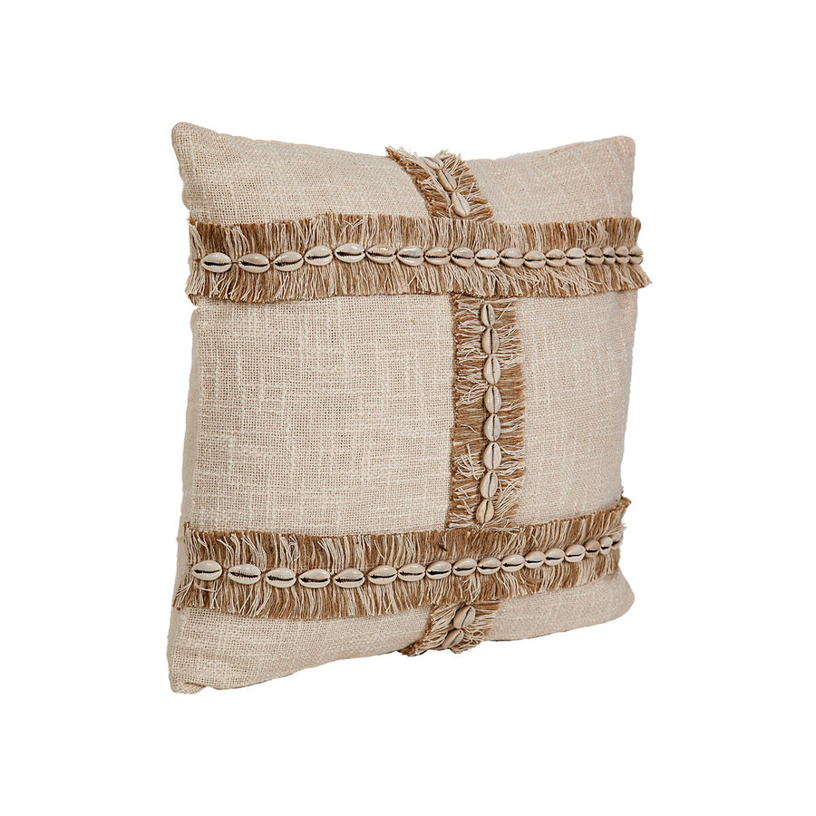 Romimex beiges Baumwollkissen mit Muschel-Design